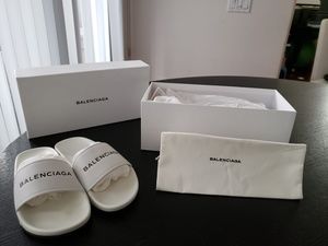 Brand New Leather Balenciaga Pool Slides (White)